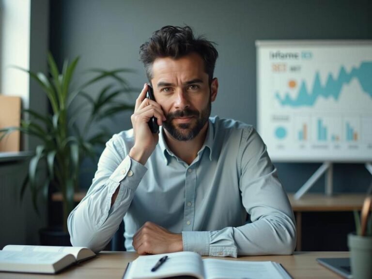 Asesor SEO al teléfono hablando con un cliente
