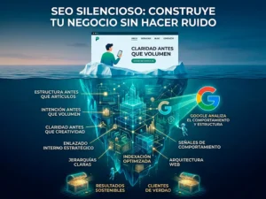 Representación visual del concepto de SEO silencioso: posicionamiento web basado en estructura, intención de búsqueda y claridad
