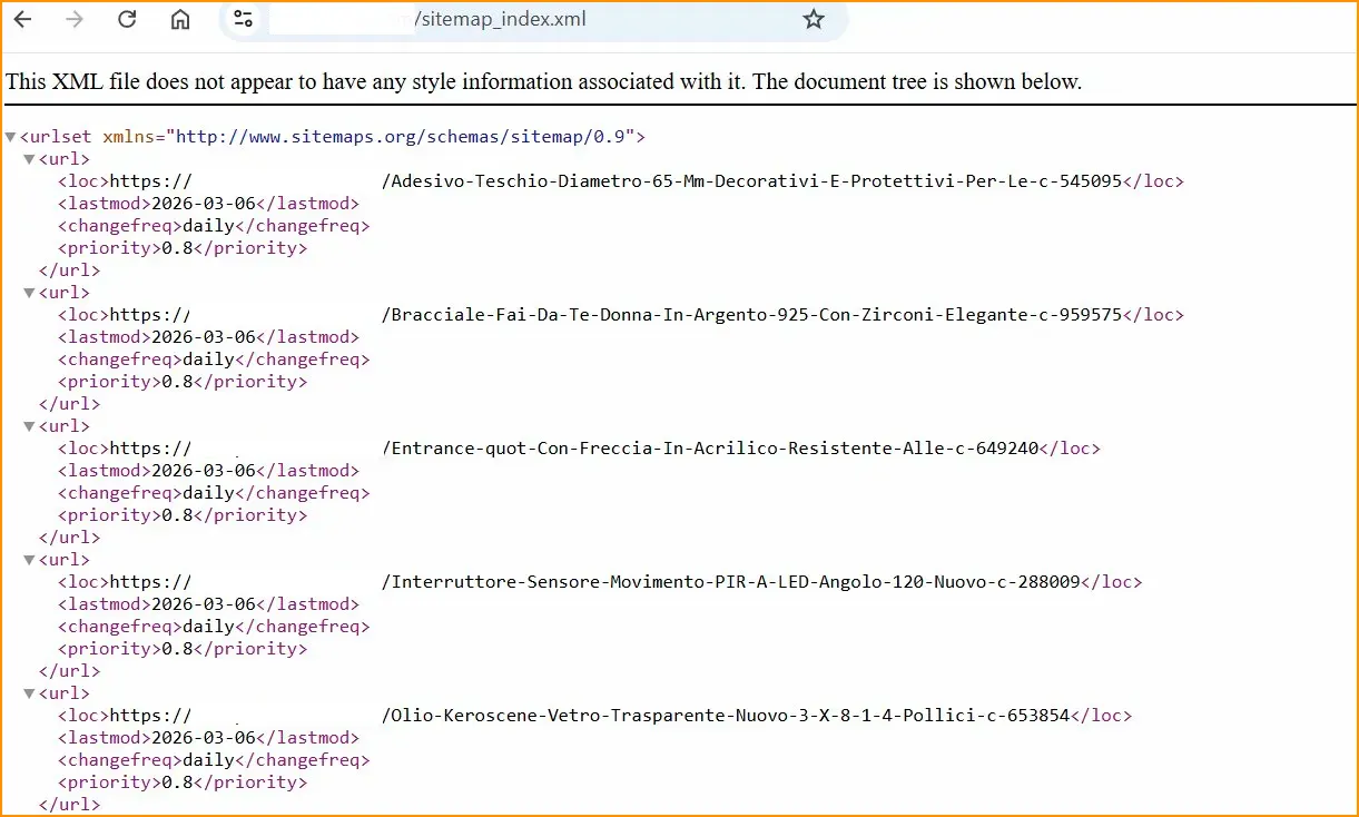 Italian SEO Spam Hack - sitemap hackeado