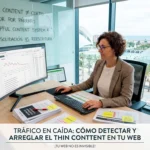 Análisis de thin content en Google Search Console con informes de auditoría SEO sobre la mesa