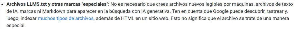 Valoración oficial de Google sobre el fichero llms.txt